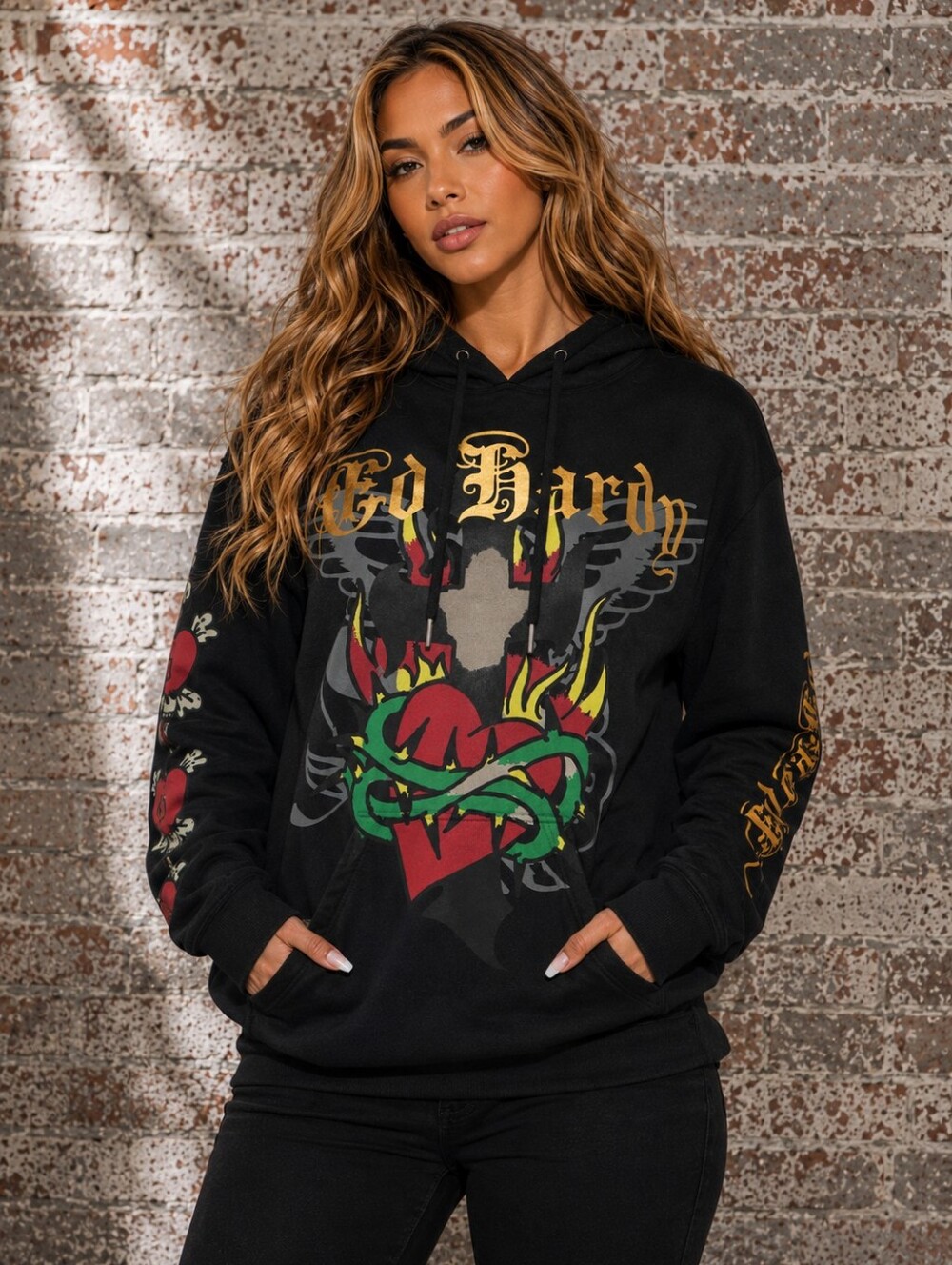ED HARDY Sacred Heart Mother Hoodie Women's SMALL Pullover Sweaters Y2K NWT